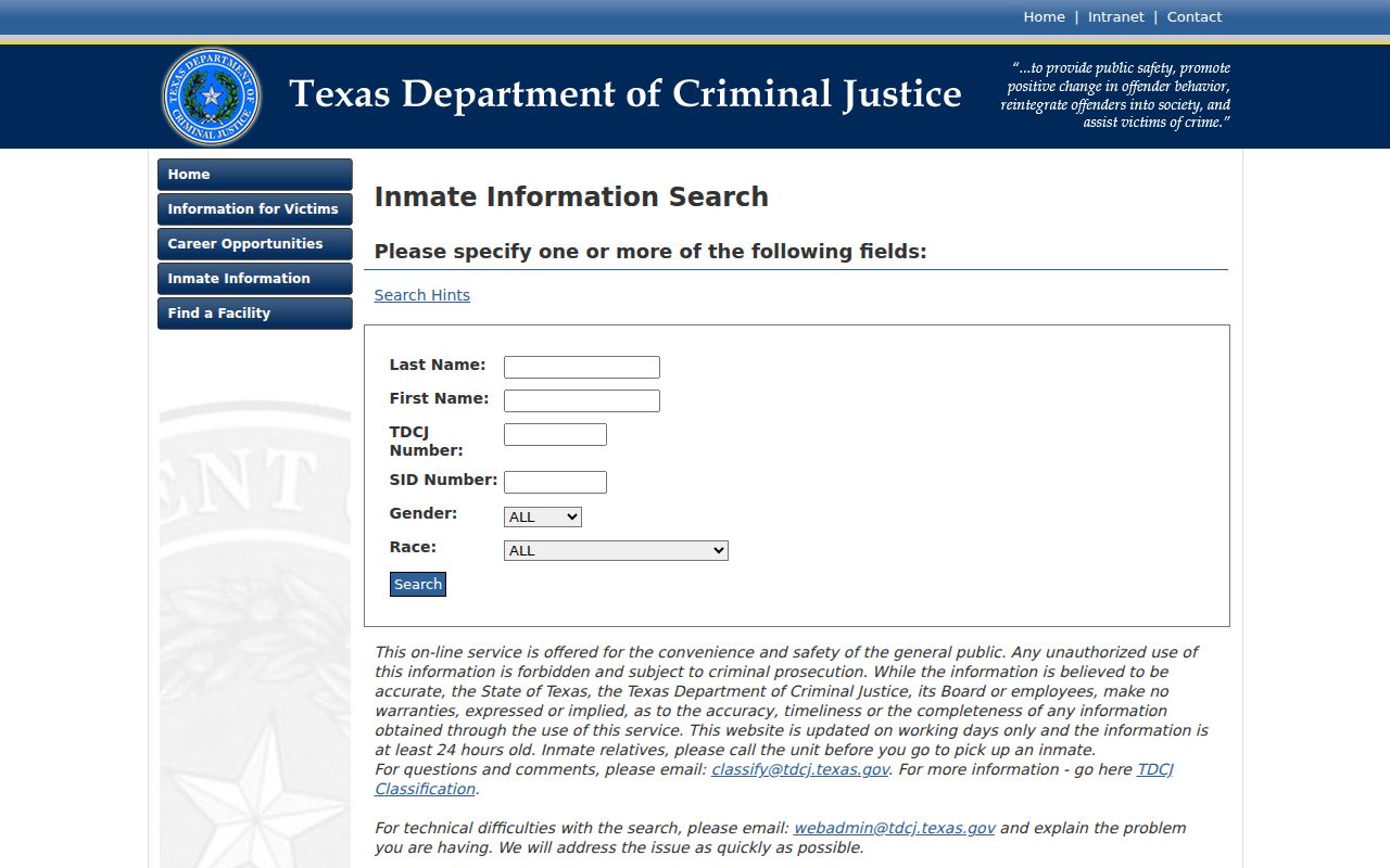 TDCJ inmate search after a Donley County arrest and prison transfer