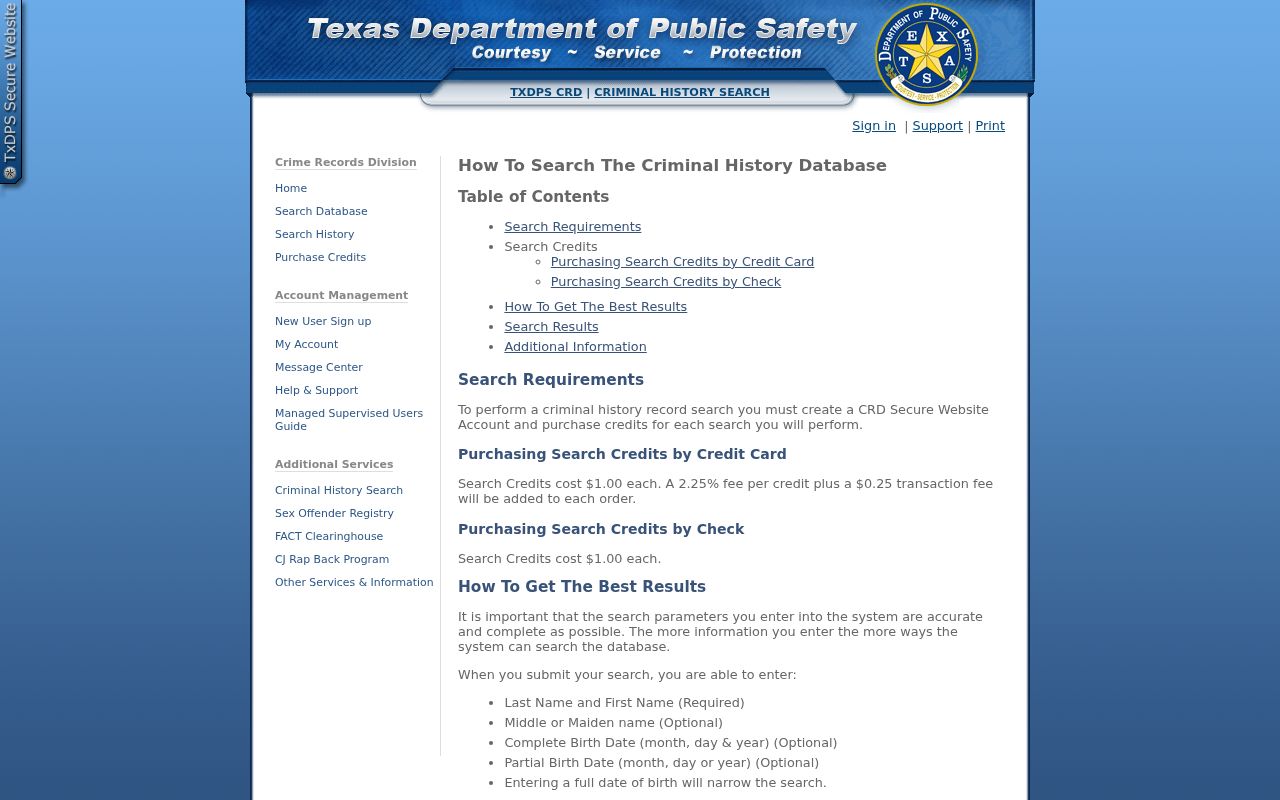 Texas DPS name search instructions for Donley County arrest history