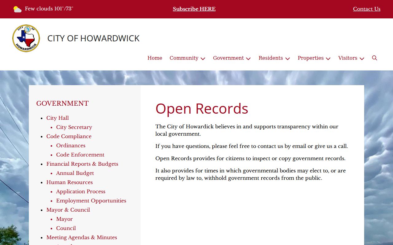 Howardwick criminal history and Donley County city open records access