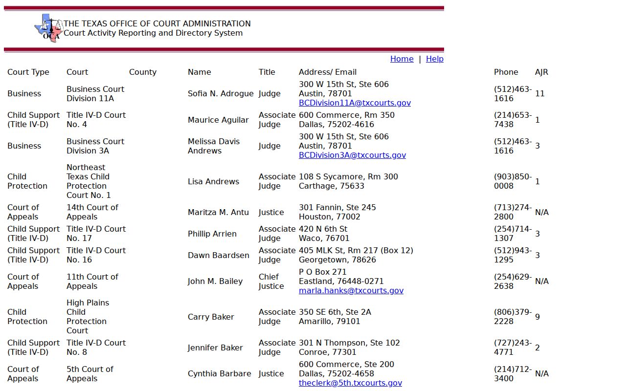 Donley County criminal court case directory for justice courts