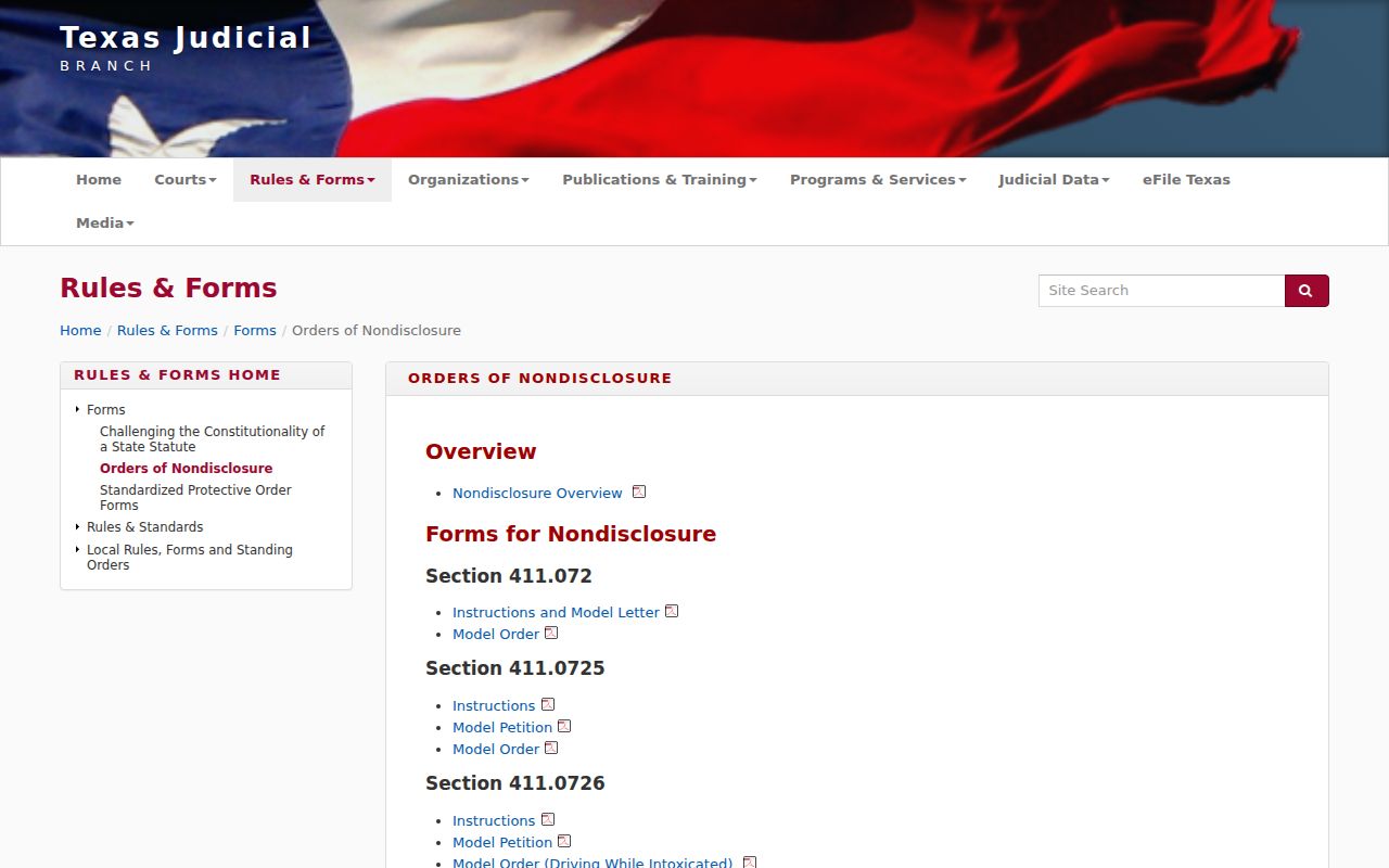 Texas nondisclosure forms for Donley County criminal court case records