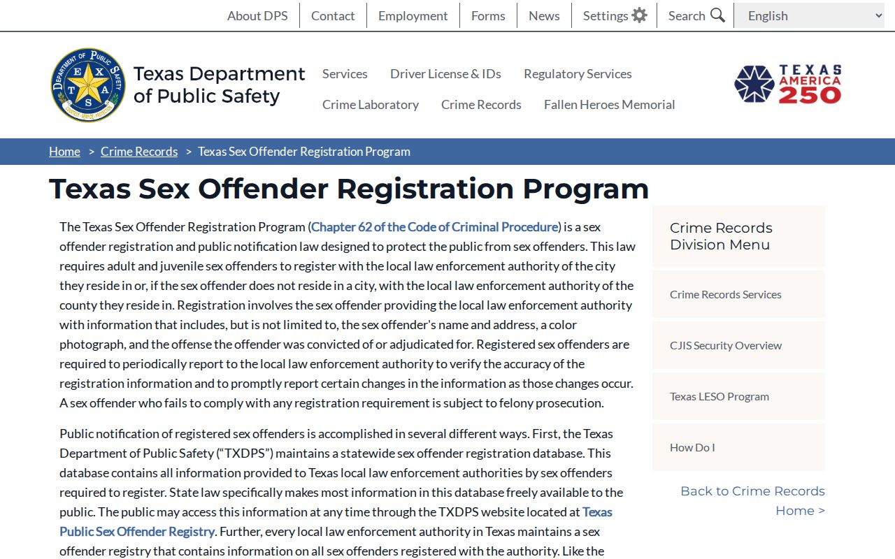 Texas DPS sex offender program for Donley County registry checks